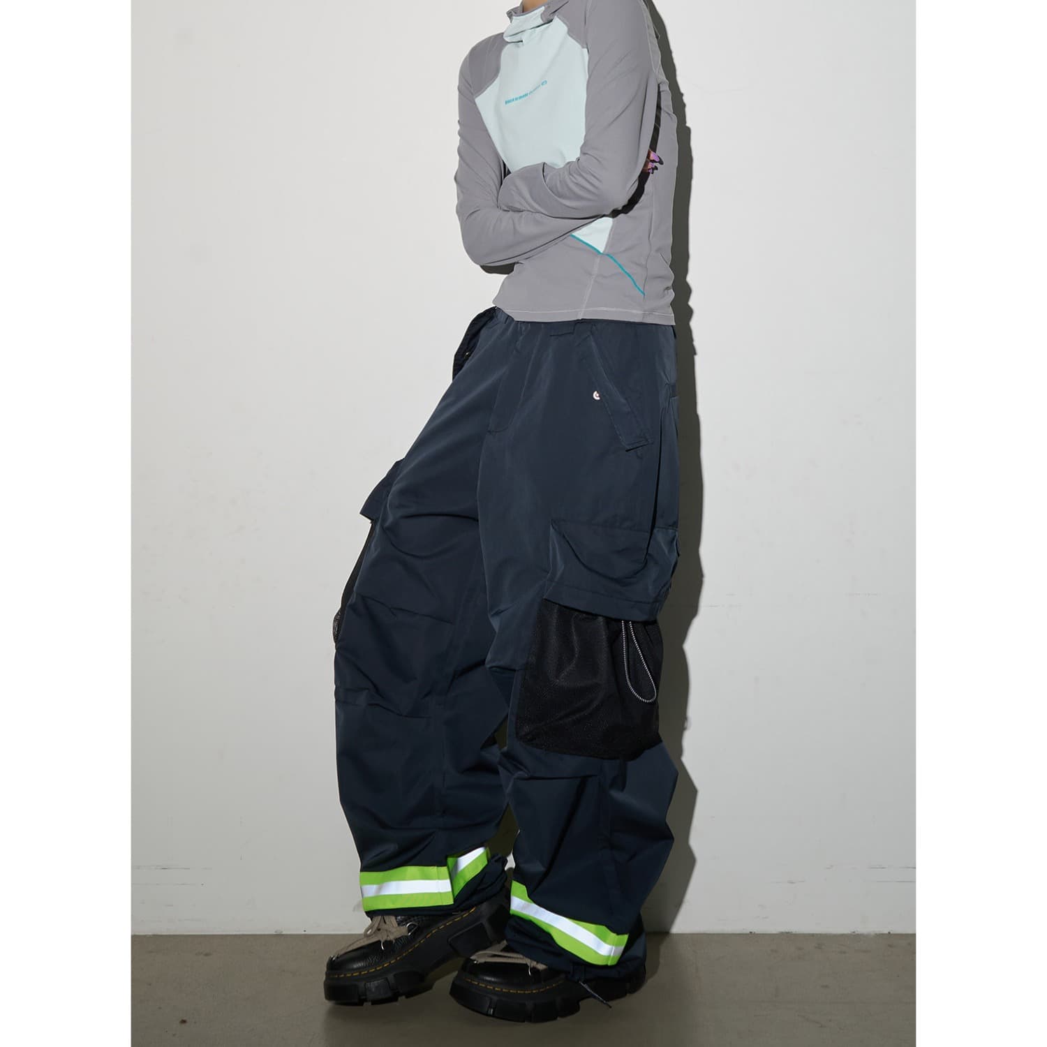한국 chic 3 차원 명중 Pleat 새로운 아메리칸 소방 반사 기사 워크웨어 팬츠 펌프 로프 주머니 넓은 다리 캐주얼 바지 여성 상세 이미지 7