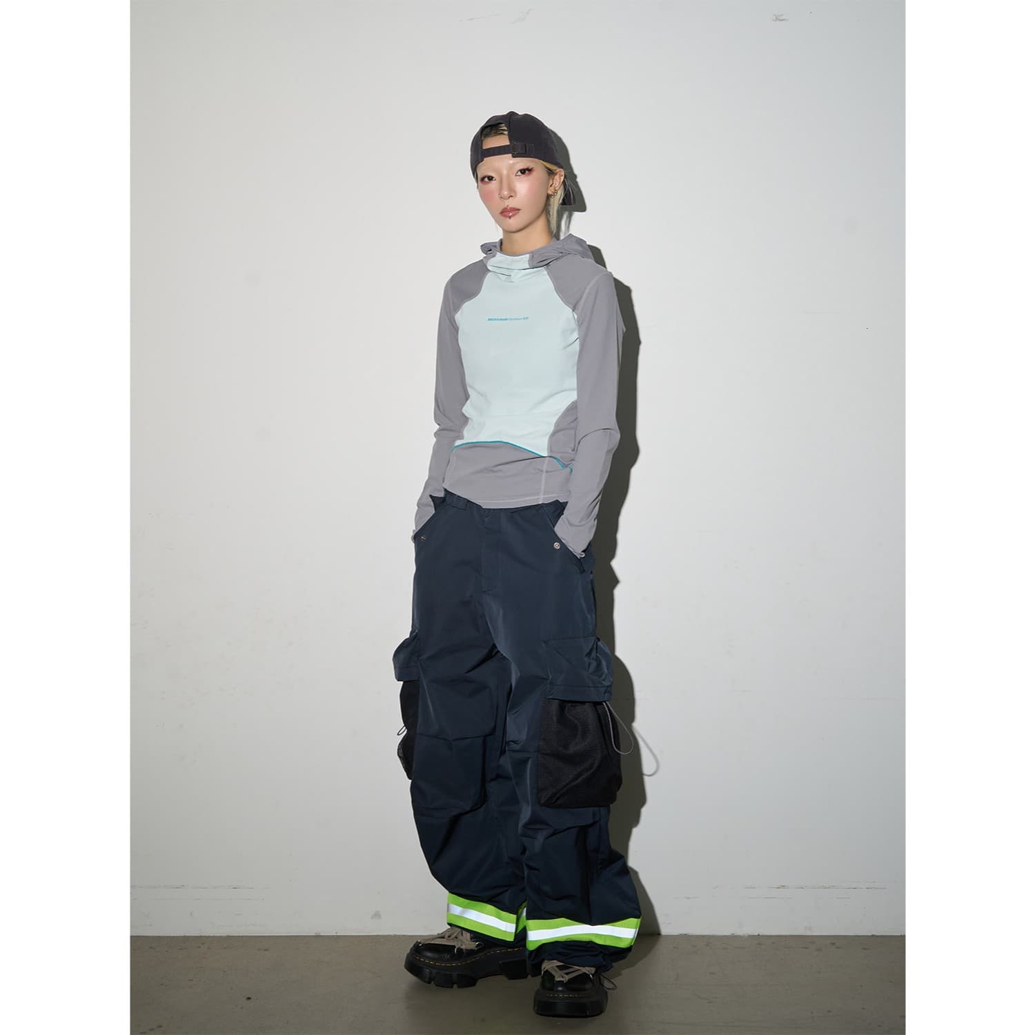 한국 chic 3 차원 명중 Pleat 새로운 아메리칸 소방 반사 기사 워크웨어 팬츠 펌프 로프 주머니 넓은 다리 캐주얼 바지 여성 상세 이미지 9