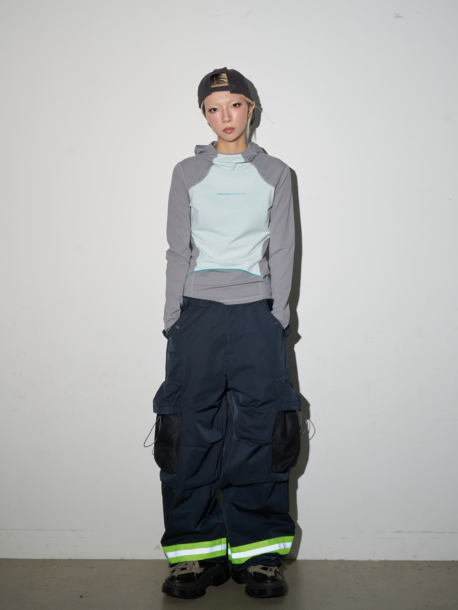 한국 chic 3 차원 명중 Pleat 새로운 아메리칸 소방 반사 기사 워크웨어 팬츠 펌프 로프 주머니 넓은 다리 캐주얼 바지 여성 상세 이미지 19