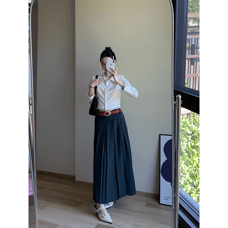 프랑스식 POLO 칼라 레이스 조각 긴팔 여성 셔츠 이른 가을 새로운 디자인 센스 몸매 가꾸기 흰 셔츠 쇼트 스타일 맨위 상세 이미지 2