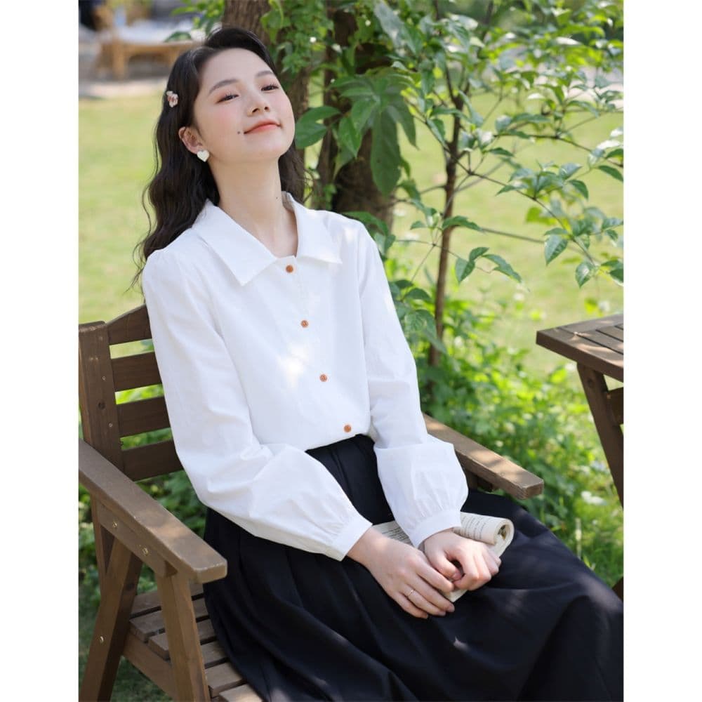 프랑스식 품격 브라운 버클 긴팔 여성 셔츠 2026 이른 가을 새로운 디자인 센스 작은 대중 화이트 루즈핏 인사이드 잡아라. 의류 상세 이미지 18