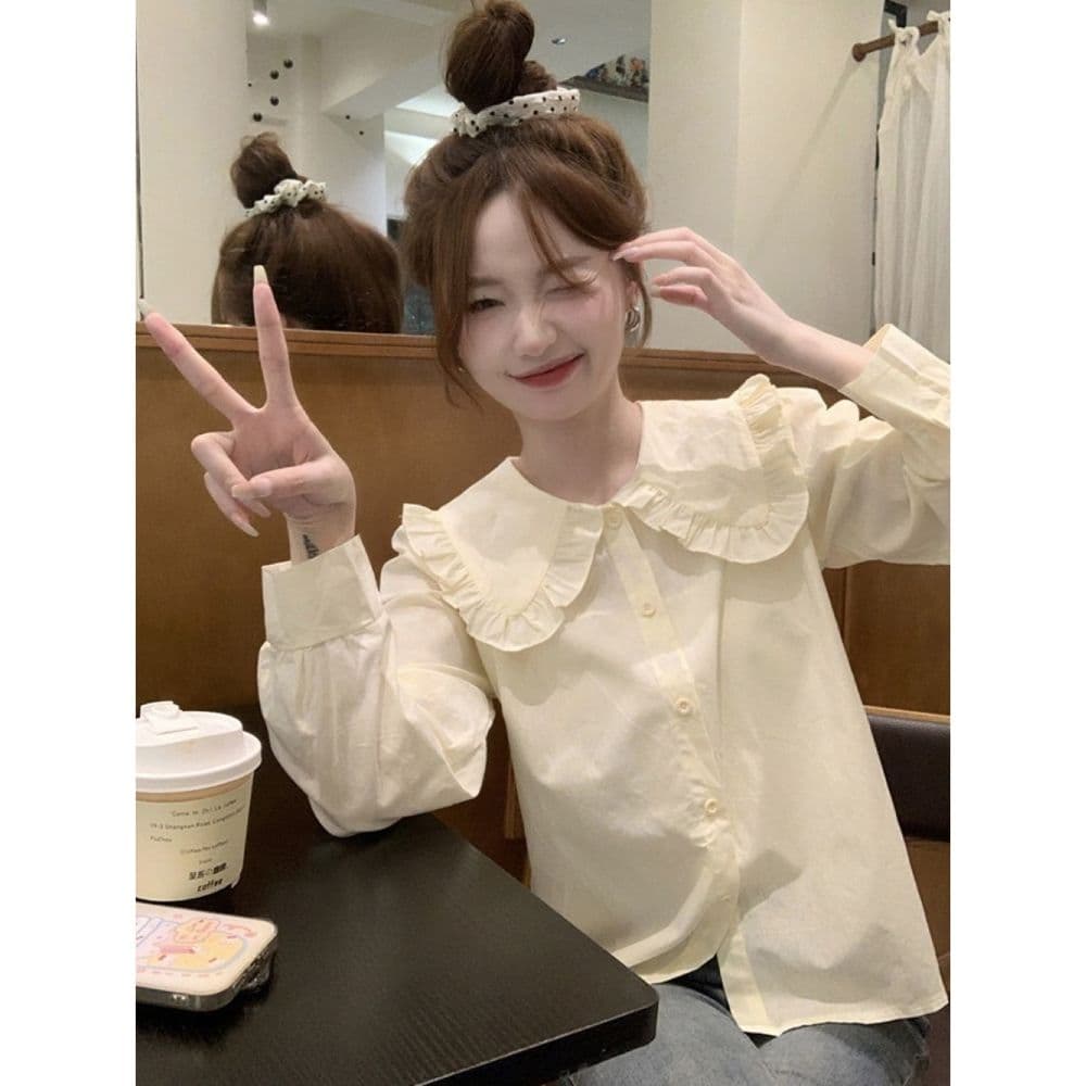 베이비 칼라 셔츠 여성 의류 디자인 센스 작은 대중 가을 2026 새로운 프랑스식 부드러운 Chic 고급 긴팔 맨위 이미지 4