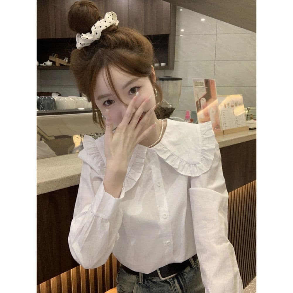 베이비 칼라 셔츠 여성 의류 디자인 센스 작은 대중 가을 2026 새로운 프랑스식 부드러운 Chic 고급 긴팔 맨위 상세 이미지 3