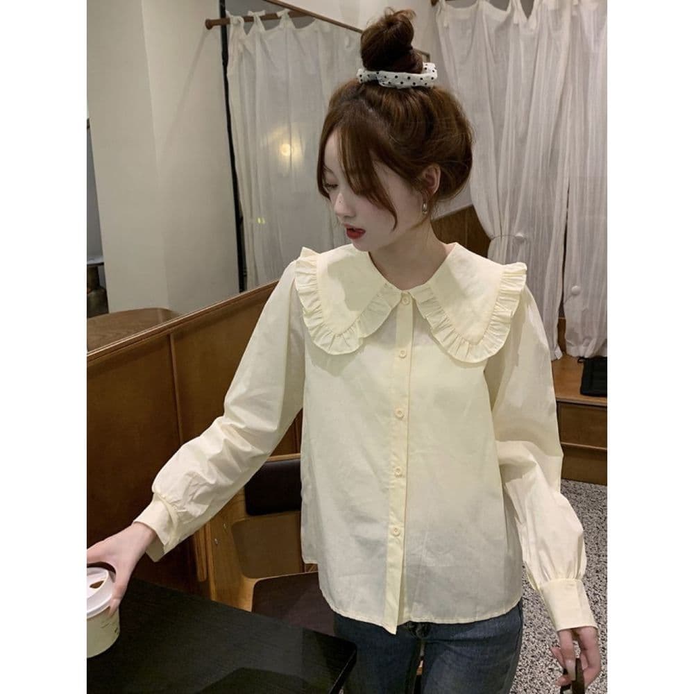 베이비 칼라 셔츠 여성 의류 디자인 센스 작은 대중 가을 2026 새로운 프랑스식 부드러운 Chic 고급 긴팔 맨위 상세 이미지 7