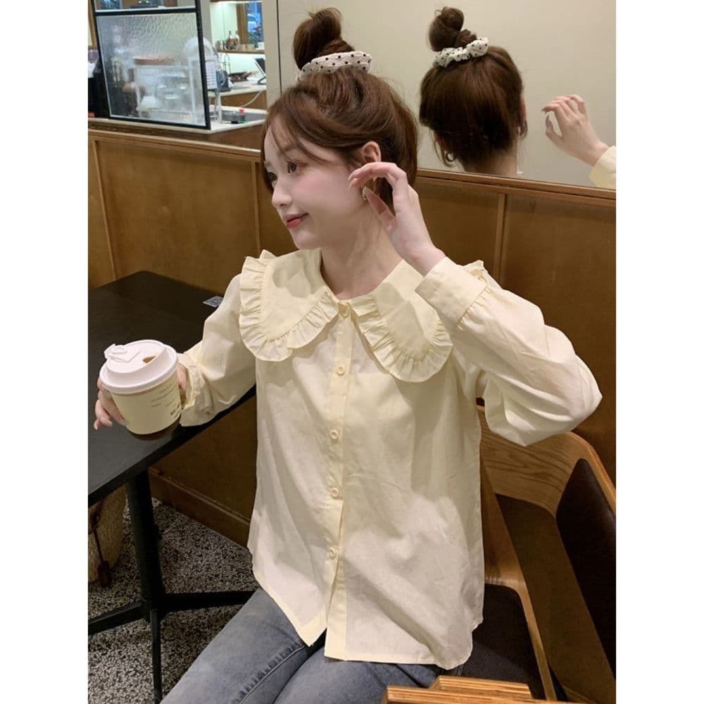 베이비 칼라 셔츠 여성 의류 디자인 센스 작은 대중 가을 2026 새로운 프랑스식 부드러운 Chic 고급 긴팔 맨위 상세 이미지 8