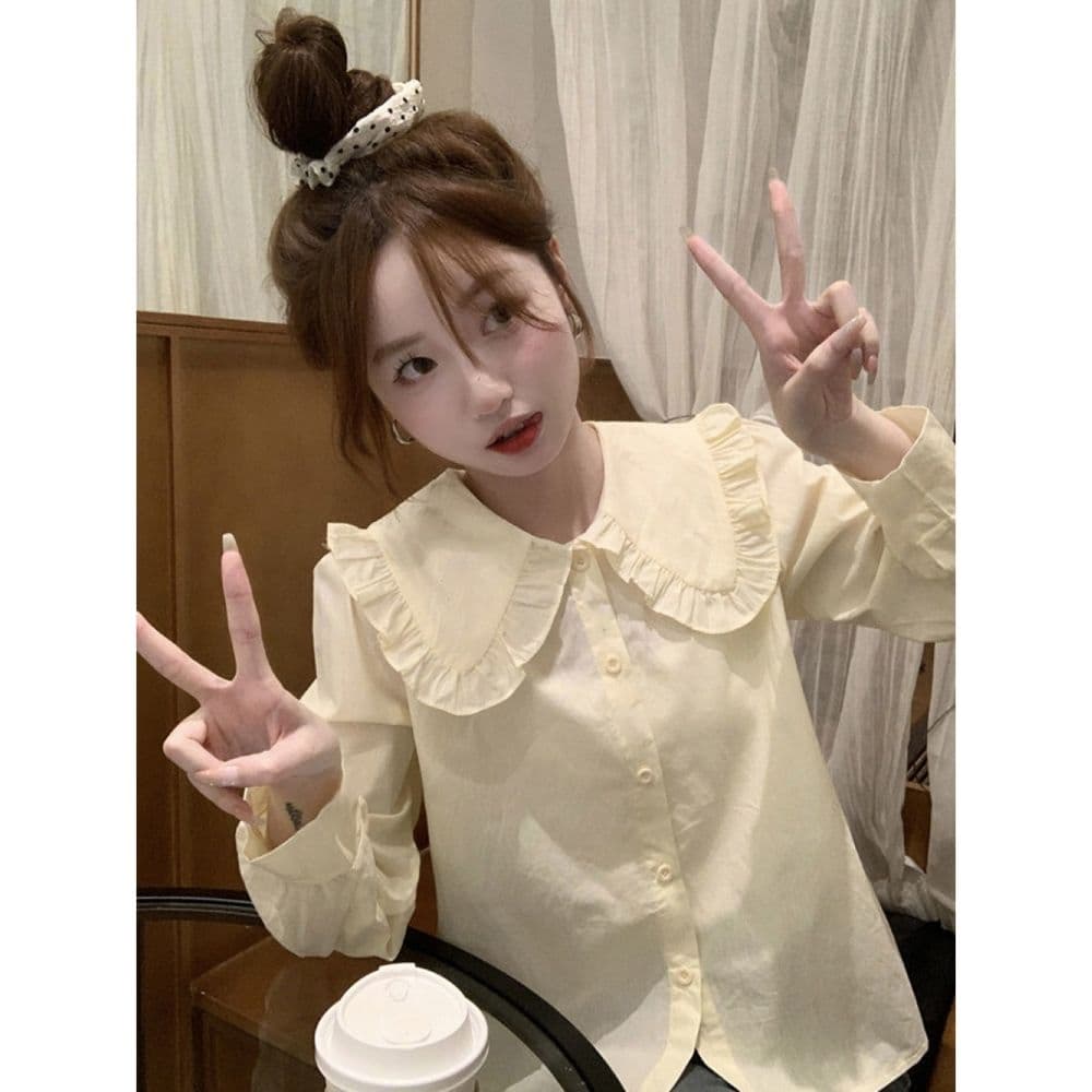 베이비 칼라 셔츠 여성 의류 디자인 센스 작은 대중 가을 2026 새로운 프랑스식 부드러운 Chic 고급 긴팔 맨위 상세 이미지 10