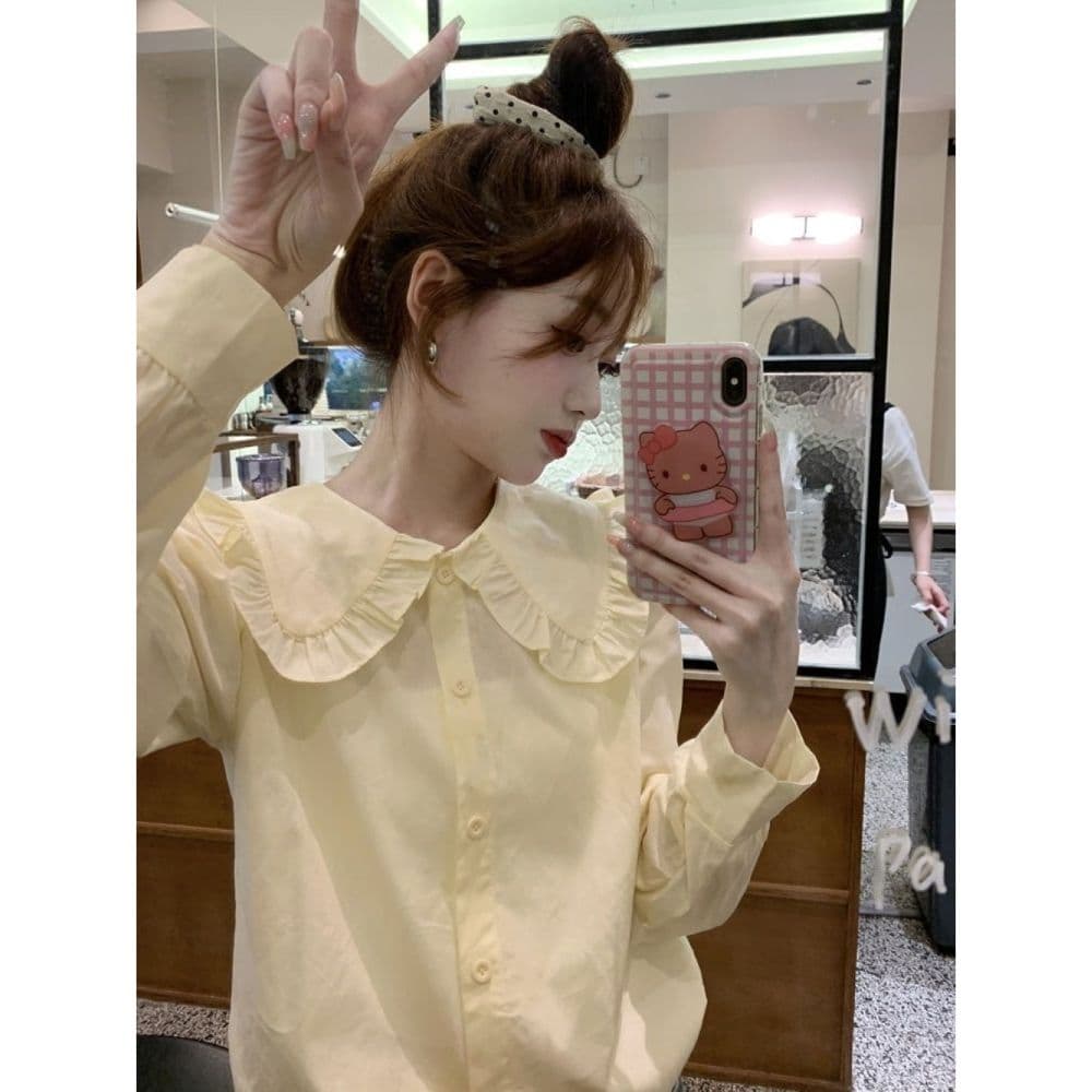 베이비 칼라 셔츠 여성 의류 디자인 센스 작은 대중 가을 2026 새로운 프랑스식 부드러운 Chic 고급 긴팔 맨위 상세 이미지 11