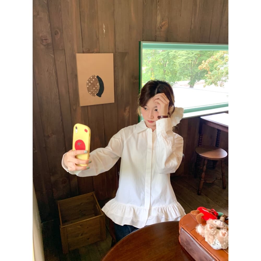 가을 새로운 프랑스식 레트로 여성 셔츠 디자인 프릴 불규칙 셔츠 작은 키 스택 착용 맨위 ins 상세 이미지 2
