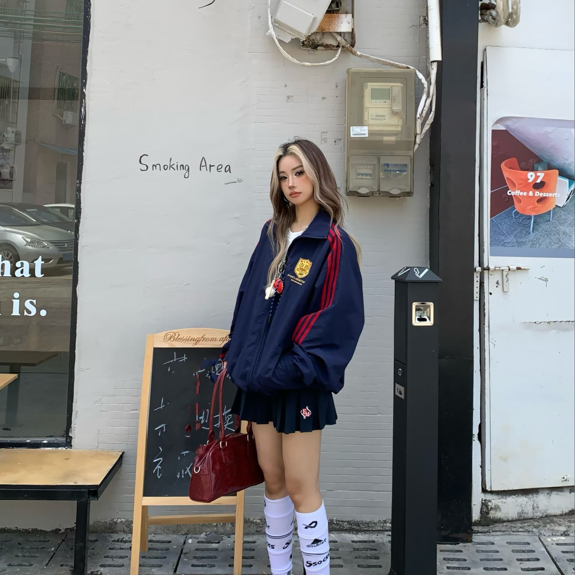 한국 chic 가을 새로운 스탠드 칼라 후드티 여성 코트 아메리칸 루즈핏 캐주얼 스트라이프 지퍼 오픈 가디건 야구 유니폼 상세 이미지 3