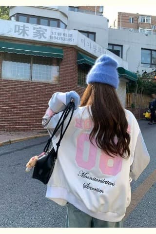 한국 chic 가을 새로운 느긋한 트렌드 아메리칸 나비 매듭 별 자수 야구 유니폼 여성 코트 ins 트렌디 상세 이미지 16
