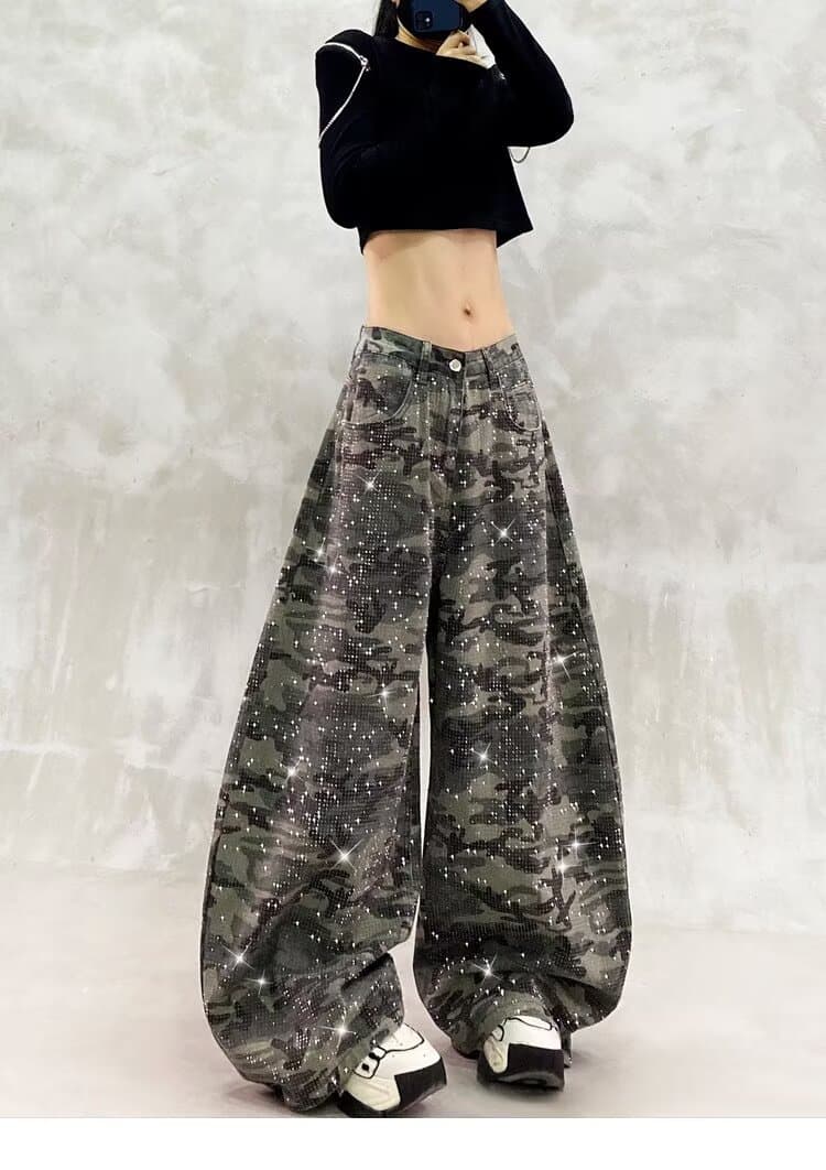 아메리칸 레트로 핫픽스 카모플라주 워크웨어 청바지 여성 가을 새로운 루즈핏 캐주얼 다용도 스트레이트 와이드 레그 팬츠 트렌디 상세 이미지 18