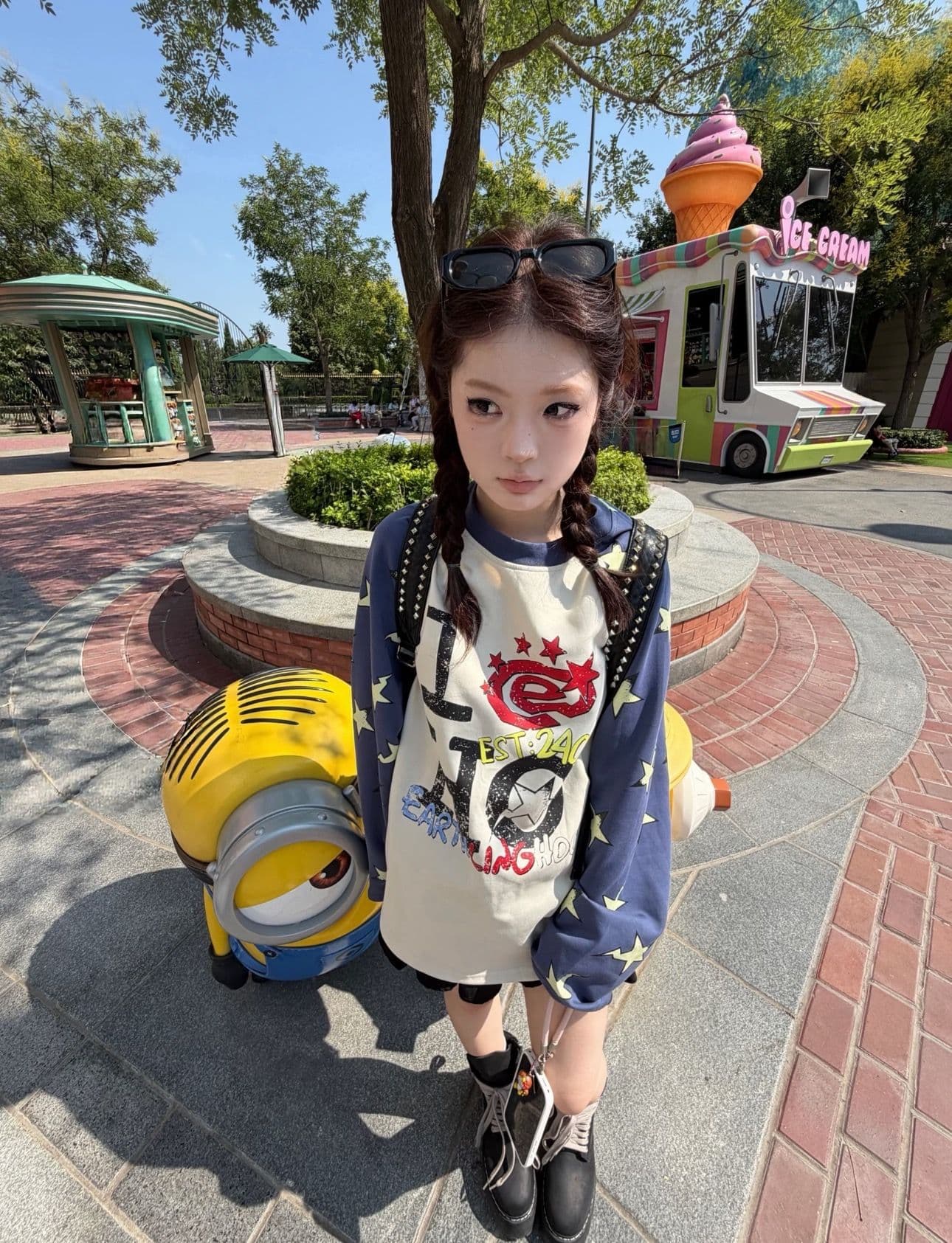 순면 한국 스타일 아메리칸 2026 가을 새로운 긴팔 티셔츠 여성 루즈핏 패치워크 색상 삽입 어깨 소매 프린트 핫걸 맨위 상세 이미지 3