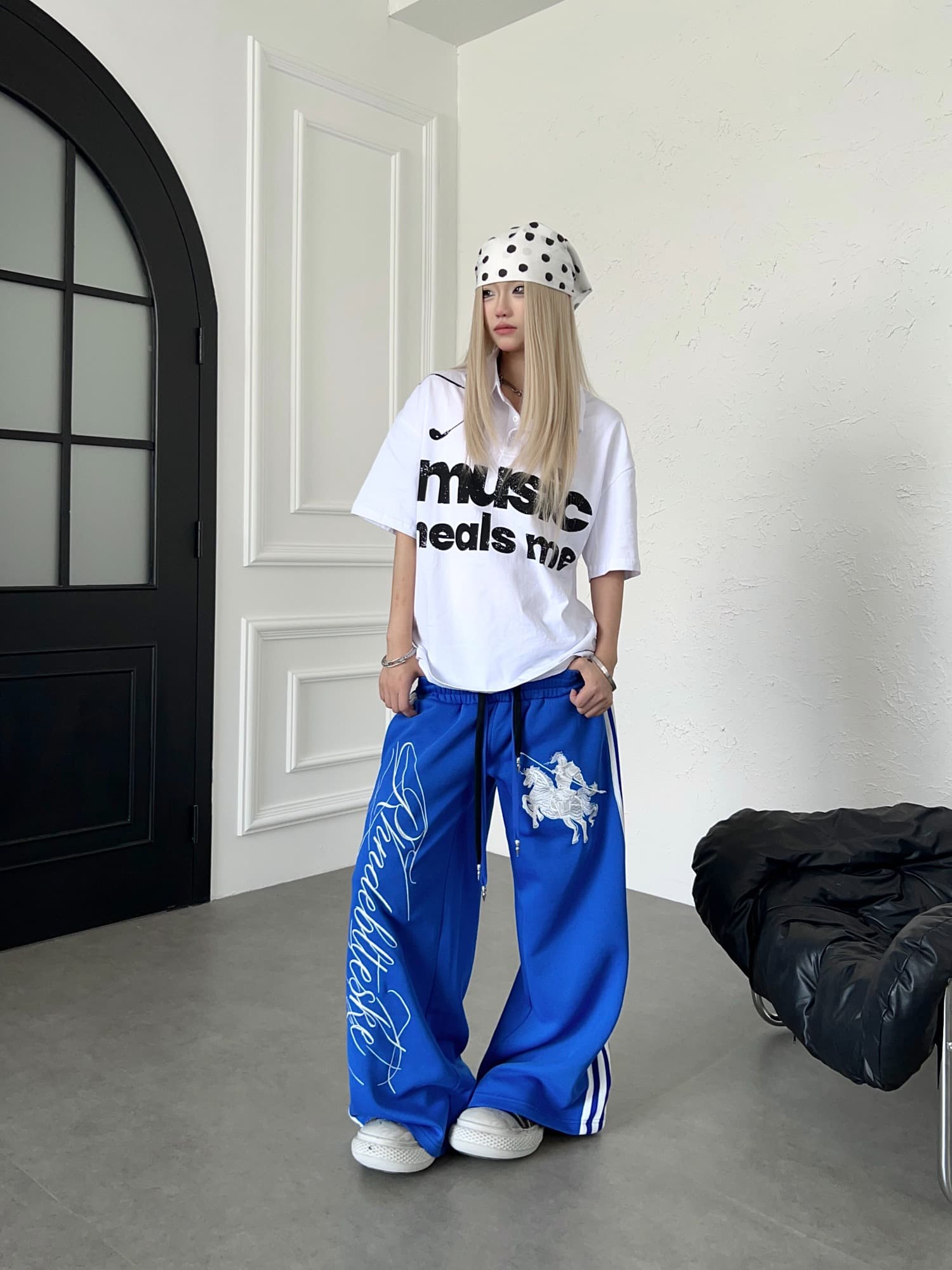 한국 chic 가을 새로운 아메리칸 거리 나이트 자수 레오파드 무늬 더블 허리 머리 캐주얼 바지 넓은 다리 스트레이트 웨이 바지 상세 이미지 20
