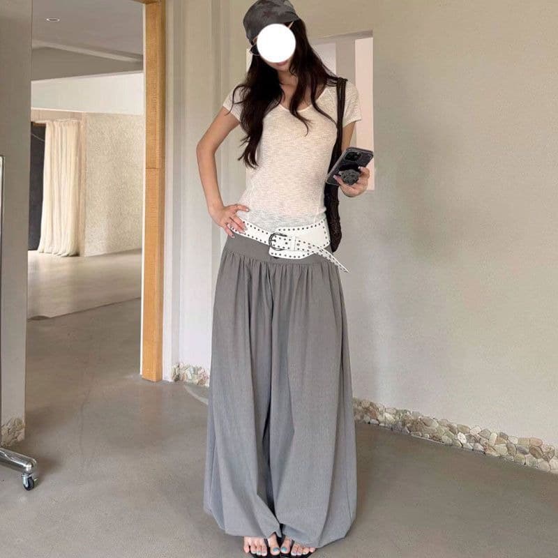 도루 센스 통기성 ins 새로운 레트로 고급 센스 출퇴근 단추 넓은 다리 로우 웨이스트 루즈핏 얇은 스타일 캐주얼 바지 상세 이미지 9
