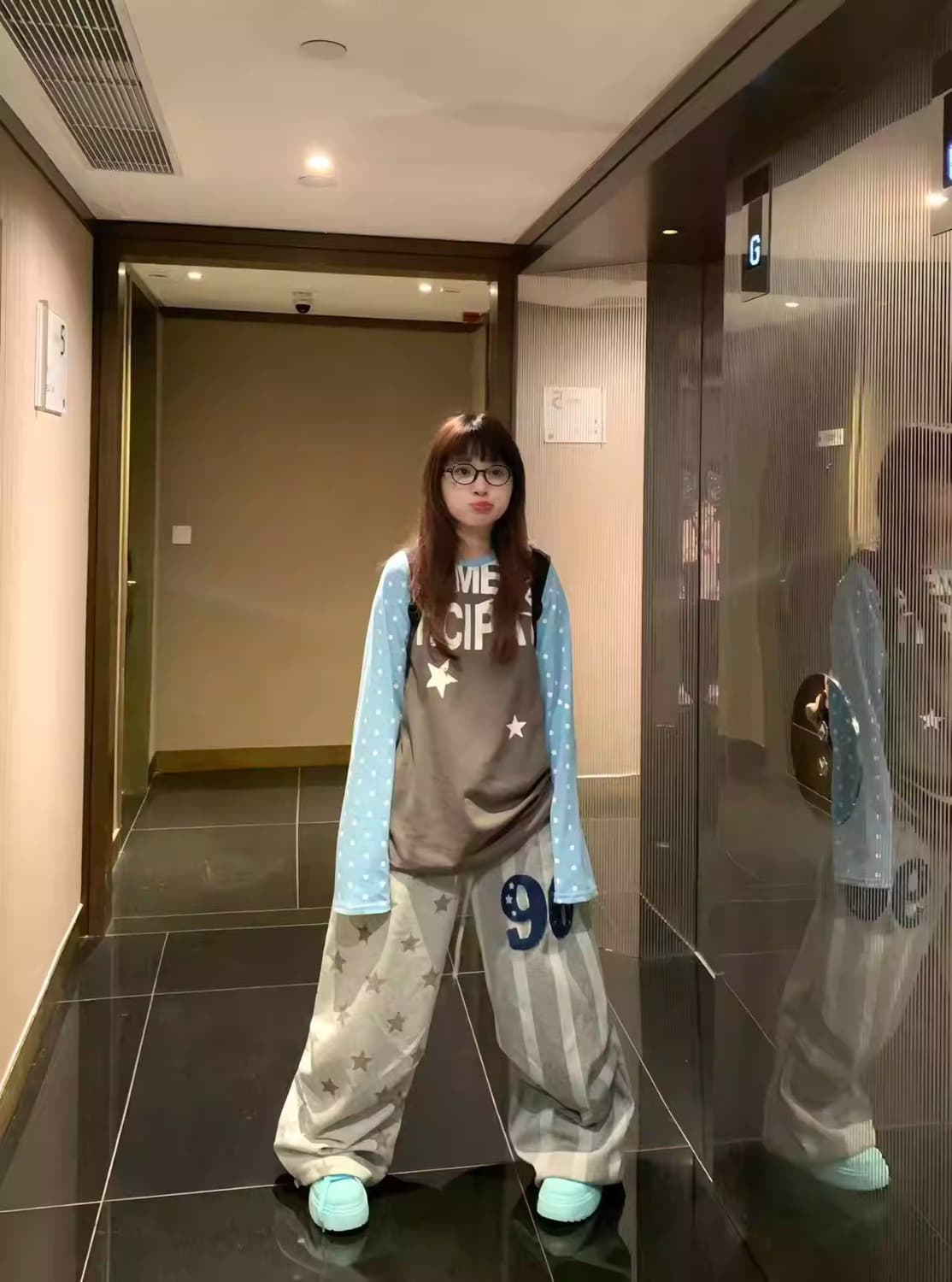 한국 chic 가을 새로운 아메리칸 배색 별 패치워크 스트라이프 넓은 다리 길이 바지 캐주얼 모통이 칼 웨이 운동 바지 상세 이미지 11