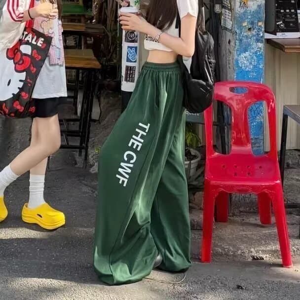 한국 chic 가을 새로운 아메리칸 레트로 재즈 댄스 바지 여성 넓은 다리 알파벳 슬림해 보이는 스트레이트 운동 캐주얼 바지 상세 이미지 11