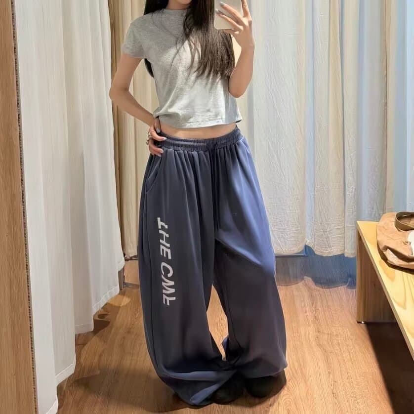 한국 chic 가을 새로운 아메리칸 레트로 재즈 댄스 바지 여성 넓은 다리 알파벳 슬림해 보이는 스트레이트 운동 캐주얼 바지 상세 이미지 16