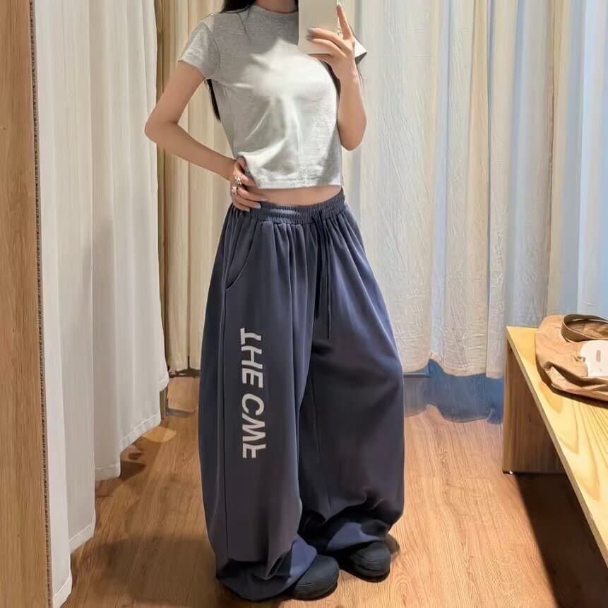 한국 chic 가을 새로운 아메리칸 레트로 재즈 댄스 바지 여성 넓은 다리 알파벳 슬림해 보이는 스트레이트 운동 캐주얼 바지 상세 이미지 17