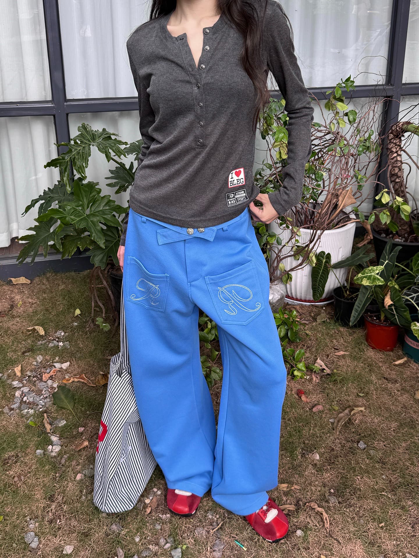 한국 chic 아메리칸 디자인 센스 파리 버클 웨이 바지 여성 핫걸 캐주얼 바지 레트로 긴 바지 도루 센스 와이드 레그 팬츠 트렌디 상세 이미지 3