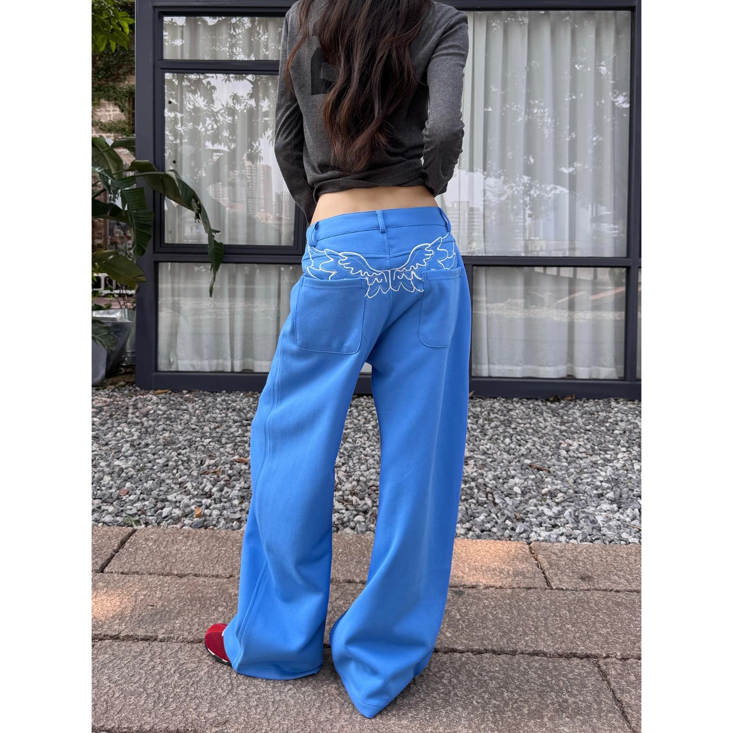 한국 chic 아메리칸 디자인 센스 파리 버클 웨이 바지 여성 핫걸 캐주얼 바지 레트로 긴 바지 도루 센스 와이드 레그 팬츠 트렌디 상세 이미지 5