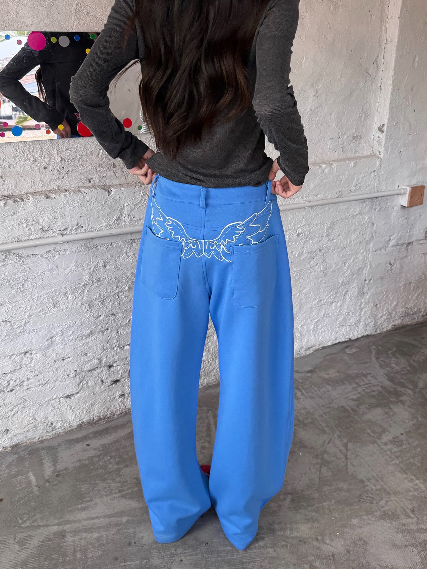 한국 chic 아메리칸 디자인 센스 파리 버클 웨이 바지 여성 핫걸 캐주얼 바지 레트로 긴 바지 도루 센스 와이드 레그 팬츠 트렌디 상세 이미지 9