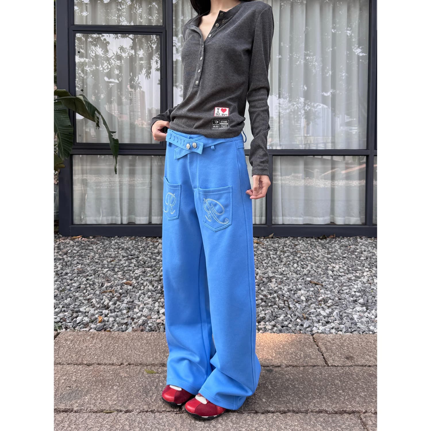 한국 chic 아메리칸 디자인 센스 파리 버클 웨이 바지 여성 핫걸 캐주얼 바지 레트로 긴 바지 도루 센스 와이드 레그 팬츠 트렌디 상세 이미지 10