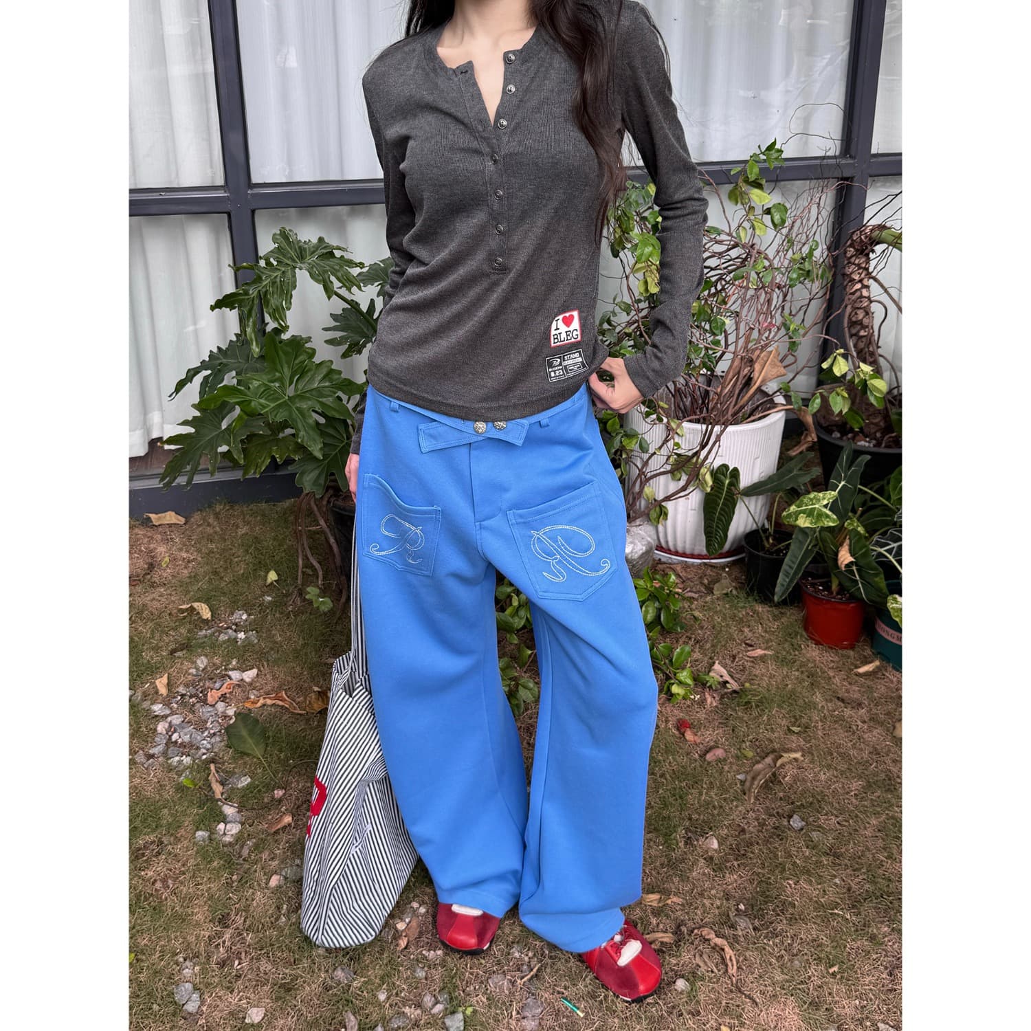 한국 chic 아메리칸 디자인 센스 파리 버클 웨이 바지 여성 핫걸 캐주얼 바지 레트로 긴 바지 도루 센스 와이드 레그 팬츠 트렌디 상세 이미지 14