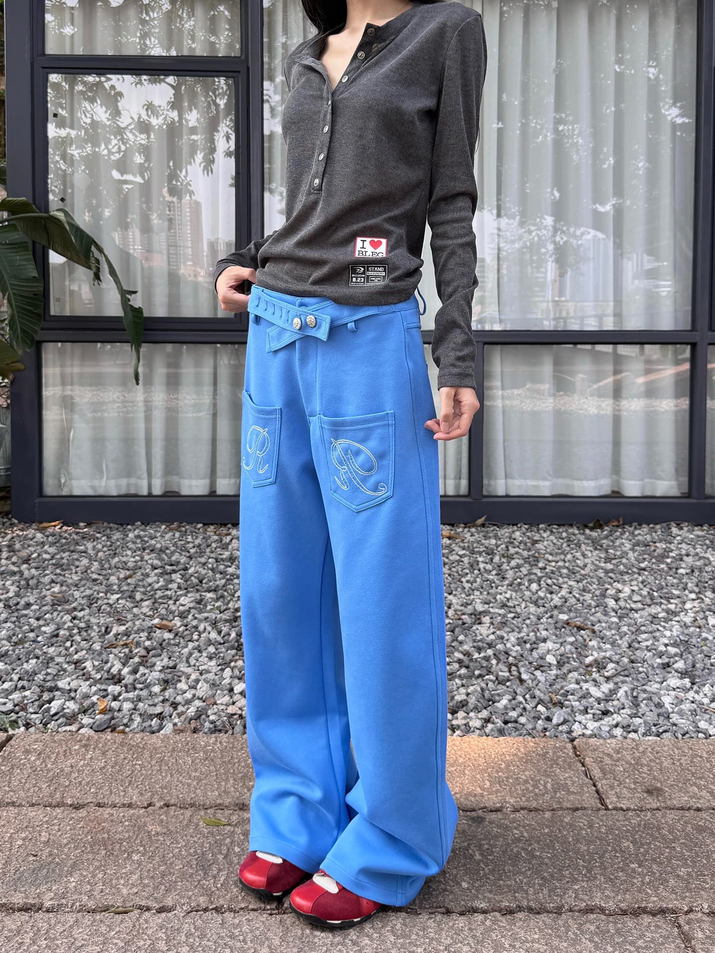 한국 chic 아메리칸 디자인 센스 파리 버클 웨이 바지 여성 핫걸 캐주얼 바지 레트로 긴 바지 도루 센스 와이드 레그 팬츠 트렌디 상세 이미지 16