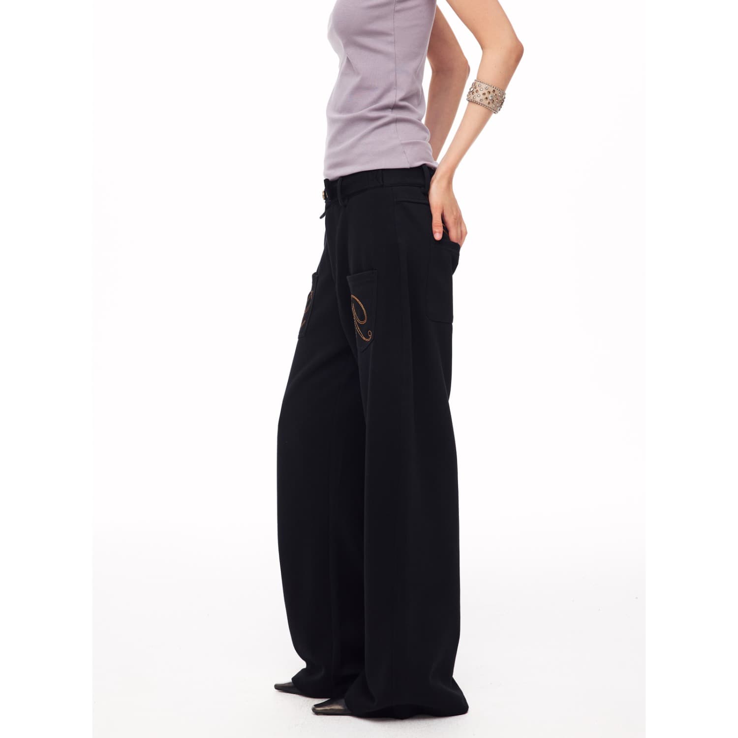 한국 chic 아메리칸 디자인 센스 파리 버클 웨이 바지 여성 핫걸 캐주얼 바지 레트로 긴 바지 도루 센스 와이드 레그 팬츠 트렌디 상세 이미지 29