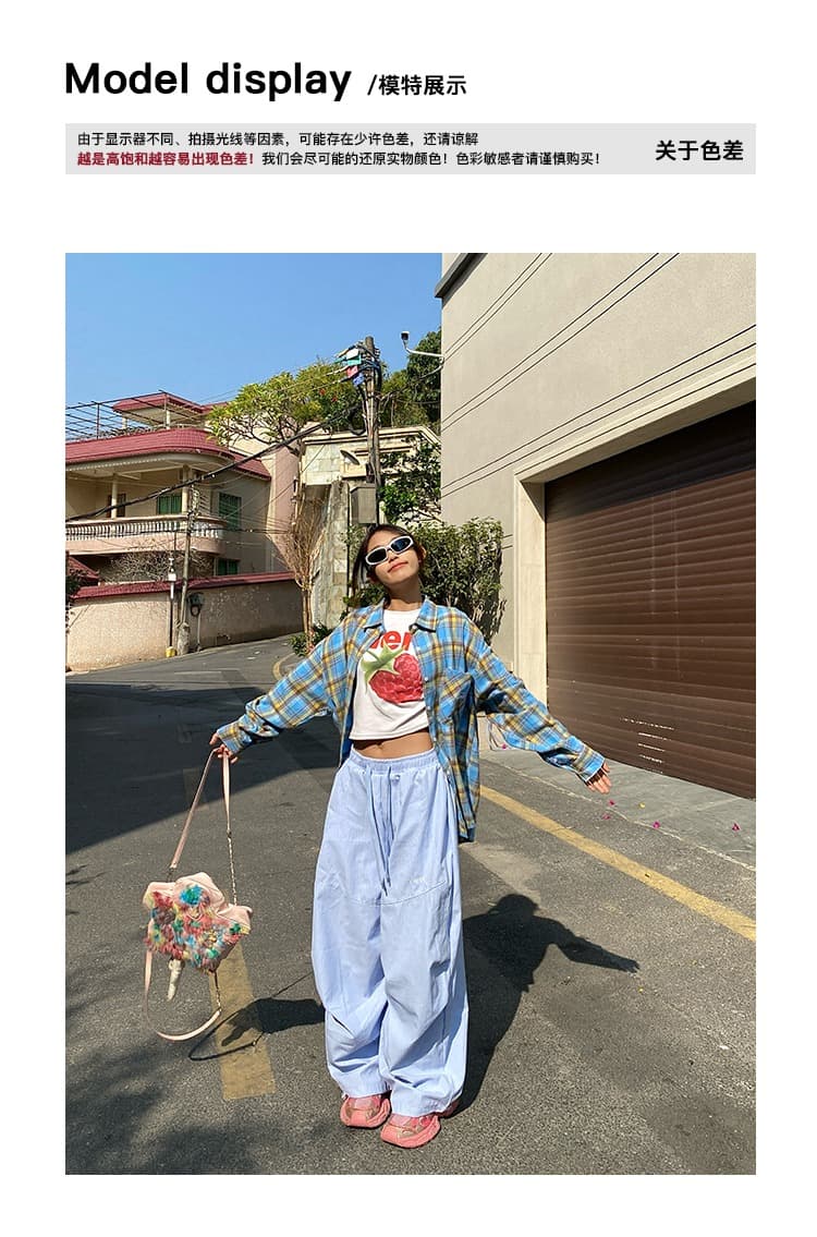 한국 chic 아메리칸 스트라이프 자수 와이드 레깅스 바지 2026 가을 새로운 스트레이트 루즈핏 캐주얼 슬림해 보이는 긴 바지 상세 이미지 9