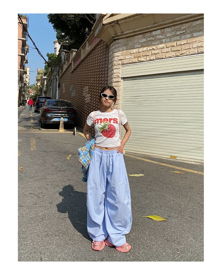 한국 chic 아메리칸 스트라이프 자수 와이드 레깅스 바지 2026 가을 새로운 스트레이트 루즈핏 캐주얼 슬림해 보이는 긴 바지 상세 이미지 19