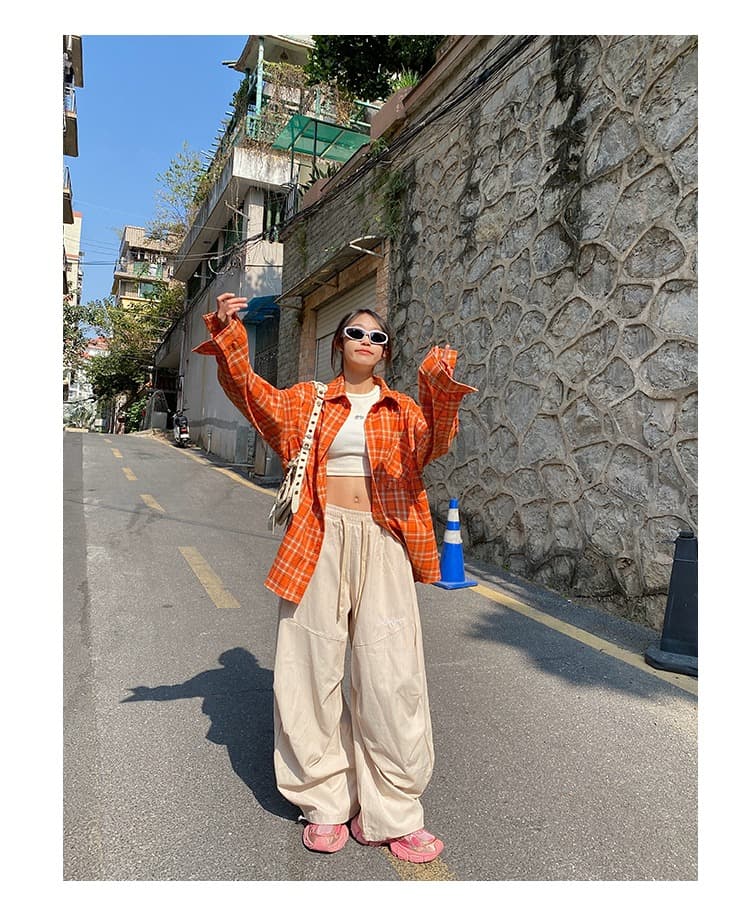 한국 chic 아메리칸 스트라이프 자수 와이드 레깅스 바지 2026 가을 새로운 스트레이트 루즈핏 캐주얼 슬림해 보이는 긴 바지 상세 이미지 20