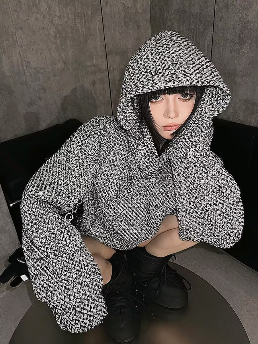 한국 chic 가을 새로운 후드 티 스웨터 여성 아메리칸 레트로 짜임 재킷 조수 브랜드 빛 럭셔리 레트로 맨위 상세 이미지 3