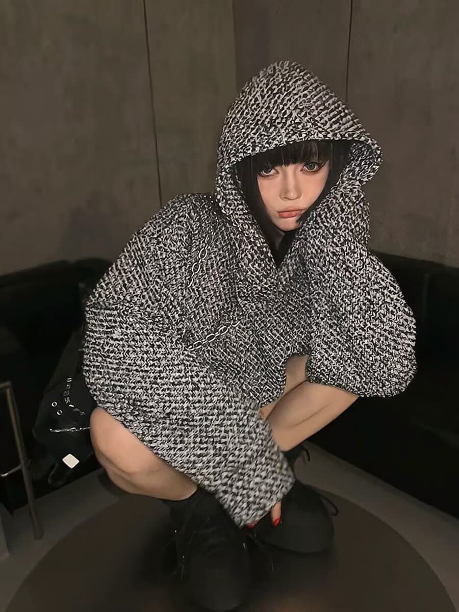 한국 chic 가을 새로운 후드 티 스웨터 여성 아메리칸 레트로 짜임 재킷 조수 브랜드 빛 럭셔리 레트로 맨위 상세 이미지 5