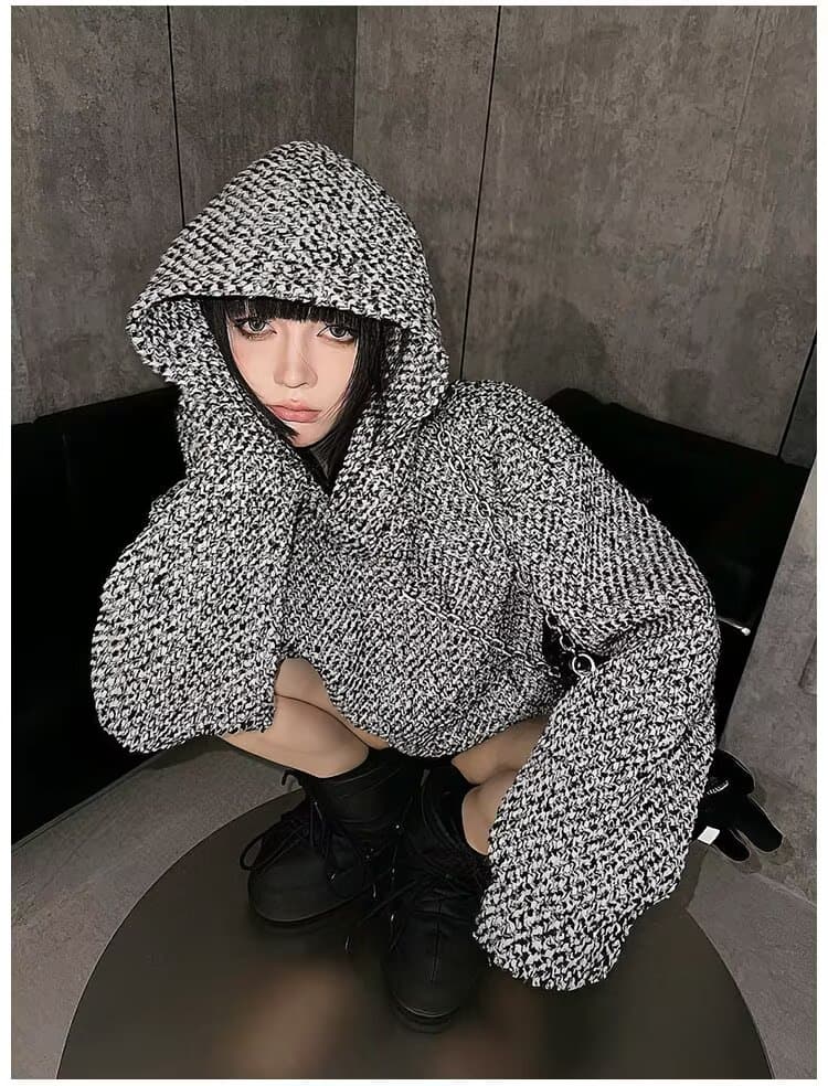 한국 chic 가을 새로운 후드 티 스웨터 여성 아메리칸 레트로 짜임 재킷 조수 브랜드 빛 럭셔리 레트로 맨위 상세 이미지 11