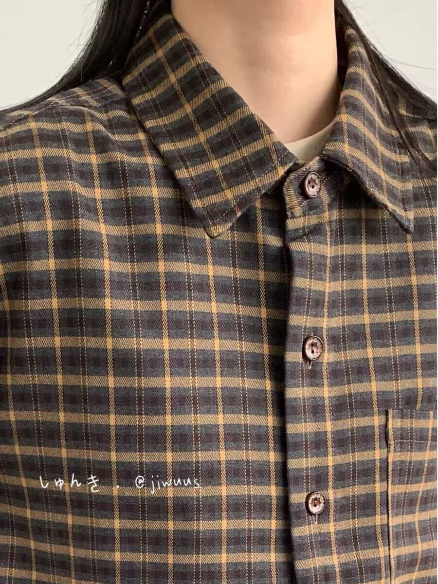 일본식 레트로 체크무늬 긴팔 셔츠 남자 여자 중성 바람 봄 가을 새로운 캐주얼 다용도 폴로 칼라 셔츠 재킷 상세 이미지 10