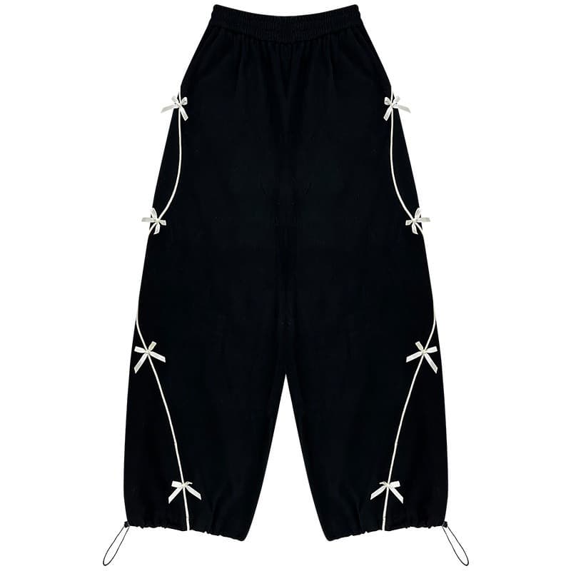 한국 chic 가을 새로운 아메리칸 스트리트 댄스 조수 브랜드 나비 매듭 넓은 다리 스트레이트 캐주얼 바지 여성 재즈 댄스 웨이 바지 이미지 5