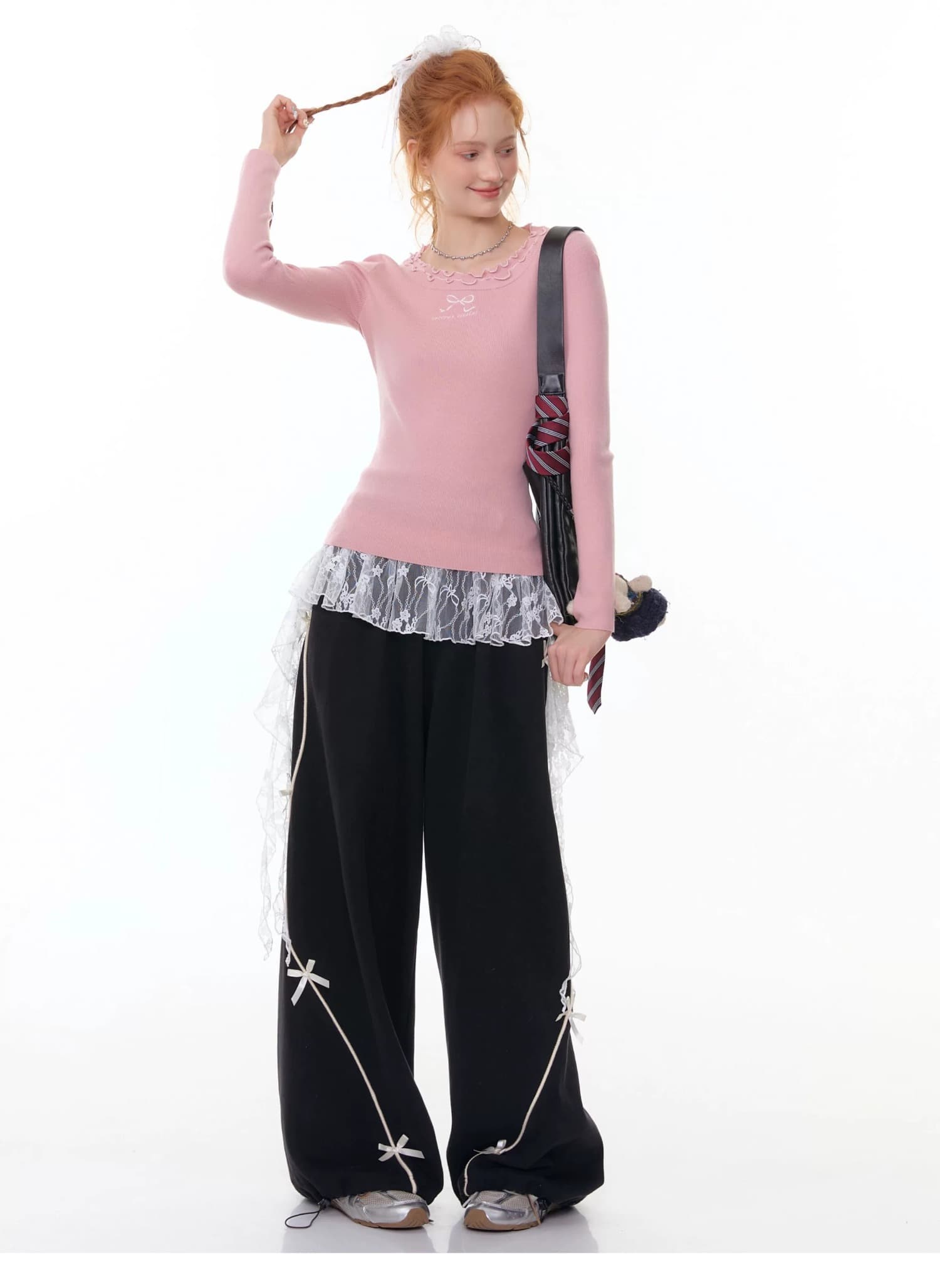 한국 chic 가을 새로운 아메리칸 스트리트 댄스 조수 브랜드 나비 매듭 넓은 다리 스트레이트 캐주얼 바지 여성 재즈 댄스 웨이 바지 상세 이미지 9