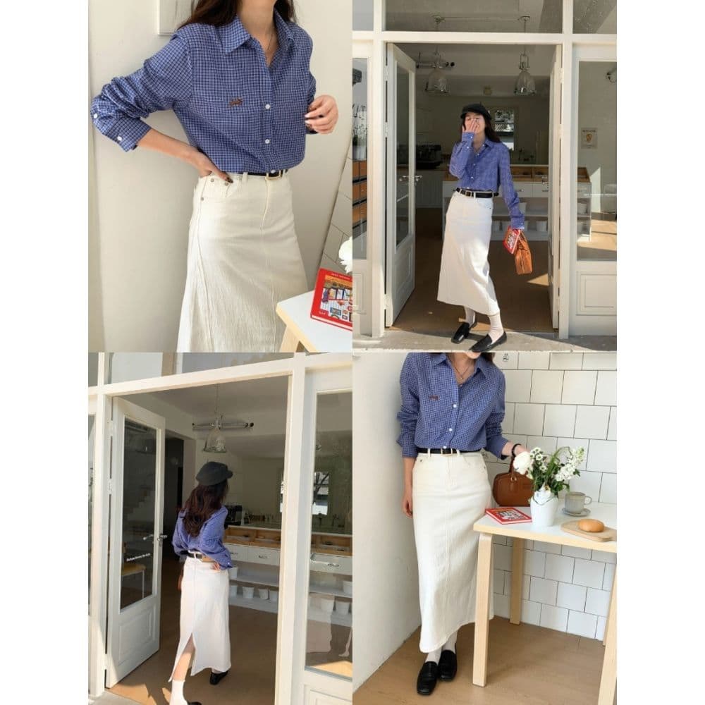 파란색 체크무늬 긴팔 셔츠 여성 코트 가을 스택 착용 루즈핏 작은 키 긍정적 인 어깨 셔츠 2026 새로운 맨위 상세 이미지 4