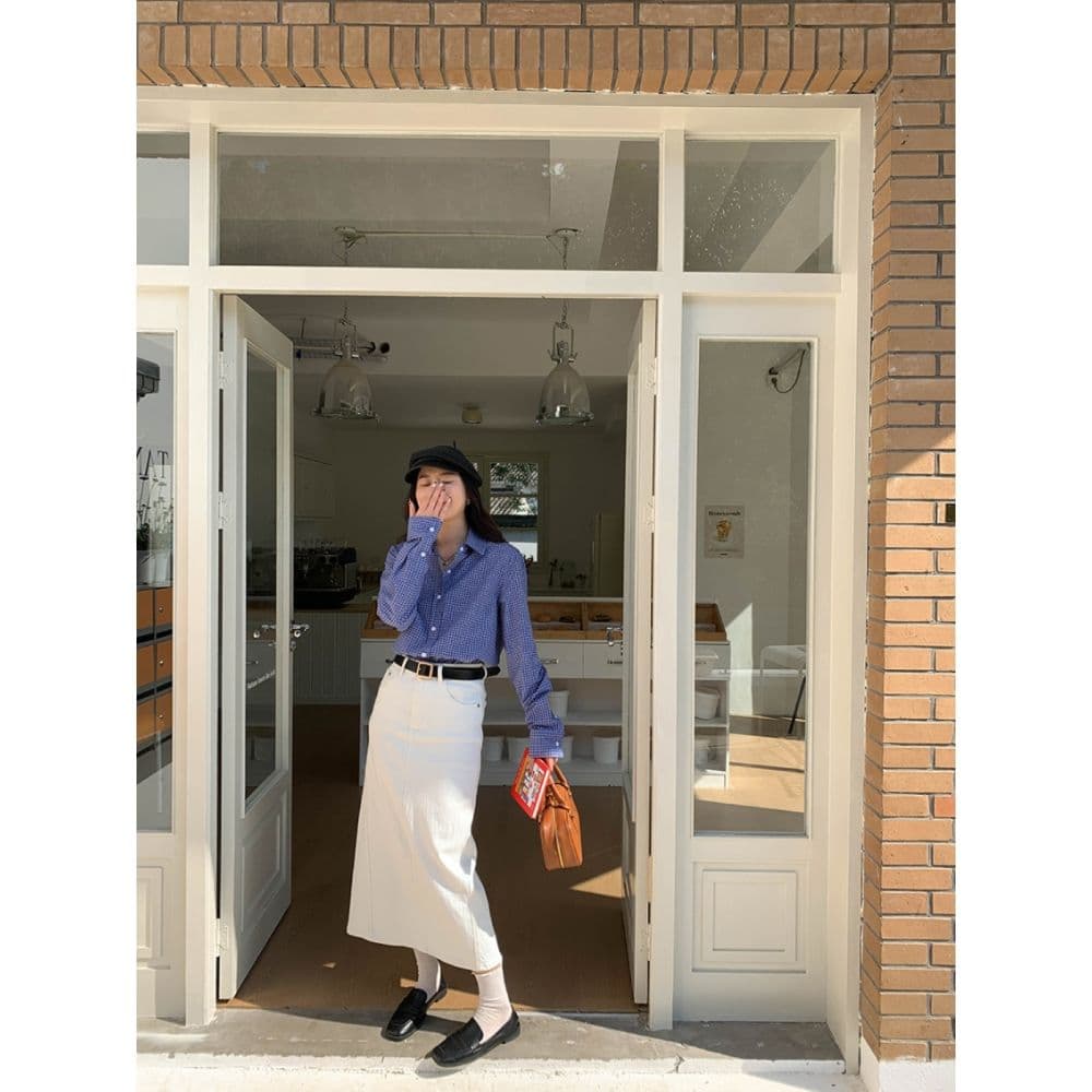파란색 체크무늬 긴팔 셔츠 여성 코트 가을 스택 착용 루즈핏 작은 키 긍정적 인 어깨 셔츠 2026 새로운 맨위 상세 이미지 15