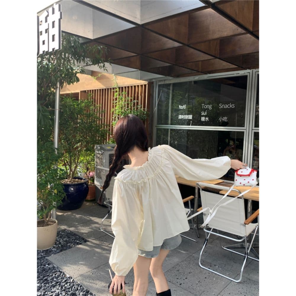 2026 가을 새로운 라운드 넥 프릴 긴팔 여성 셔츠 다용도 루즈핏 프랑스식 달콤함 디자인 센스 셔츠 상세 이미지 5
