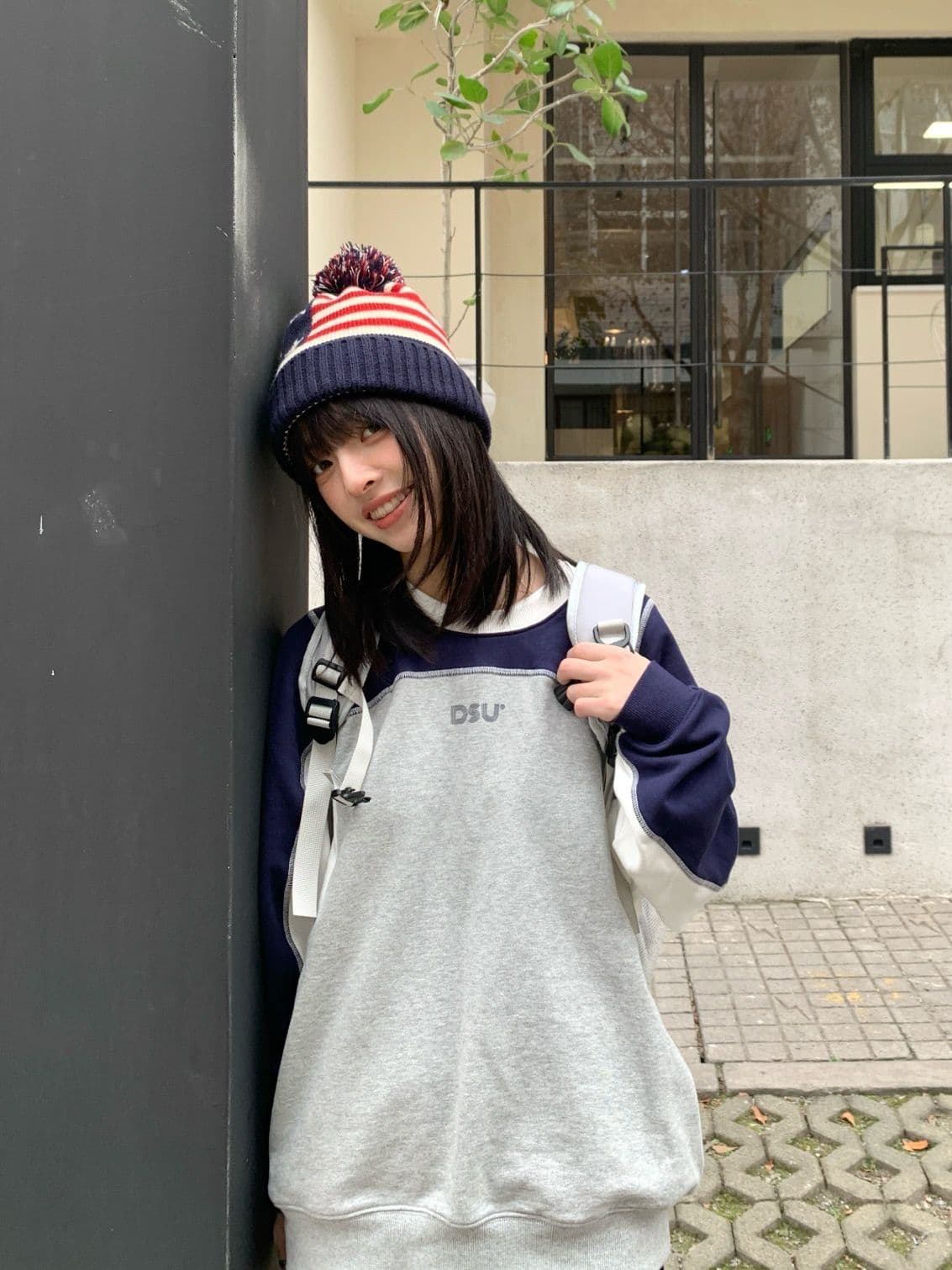 한국 chic 가을 새로운 배색 패치워크 색상 명 라인 플러그 어깨 후드티 여성 운동 바람 캐주얼 루즈핏 긴팔 맨위 상세 이미지 5