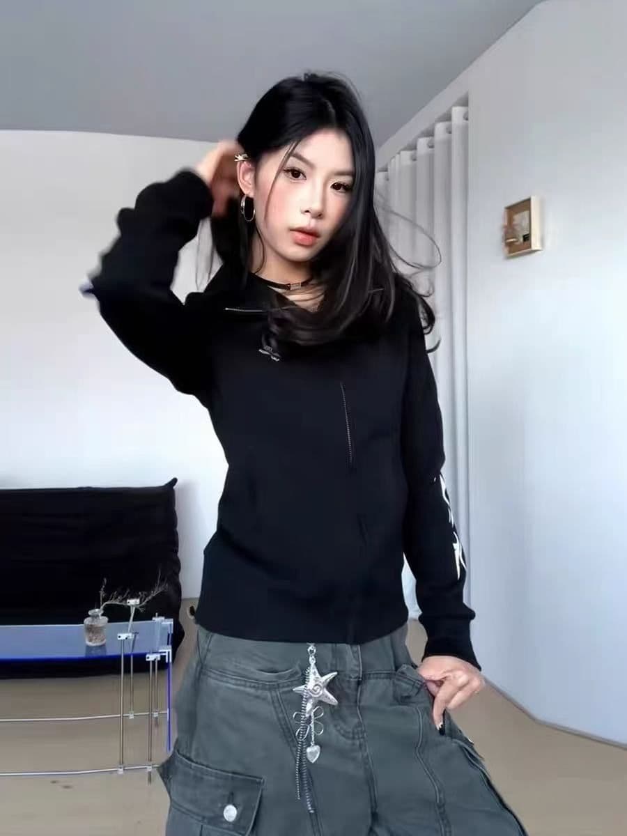 한국 chic 가을 새로운 후드 티 스웨터 여성 코트 아메리칸 레트로 몸매 가꾸기 슬림해 보이는 지퍼 오픈 가디건 맨위 트렌디 상세 이미지 6