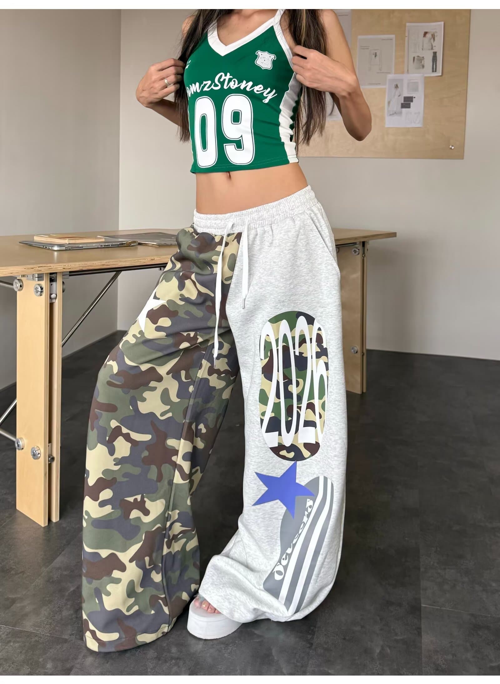 한국 chic 가을 아메리칸 새로운 카모플라주 바지 워크웨어 팬츠 여성 하이웨이스트 캐주얼 스트레이트 팬츠 바닥 청소 와이드 레그 팬츠 트렌디 상세 이미지 32
