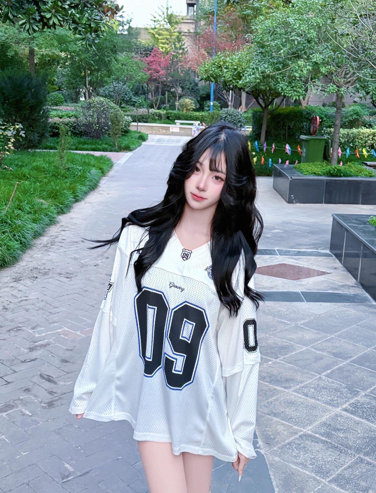 아메리칸 레트로 알파벳 프린트 인터넷 얼굴 긴팔 티셔츠 남녀 가을 새로운 루즈핏 V넥 저지 거리 조수 브랜드 상세 이미지 2