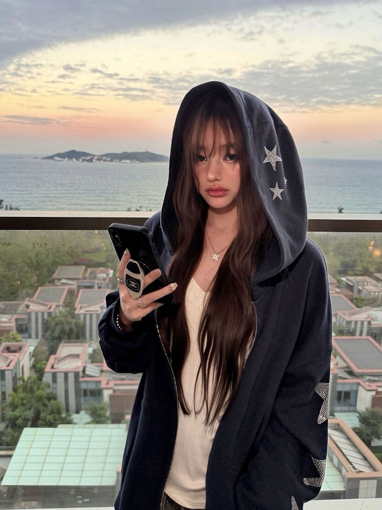 한국 chic2026 가을 새로운 후드 티 스웨터 여성 코트 아메리칸 레트로 루즈핏 슬림해 보이는 지퍼 오픈 가디건 트렌디 상세 이미지 5