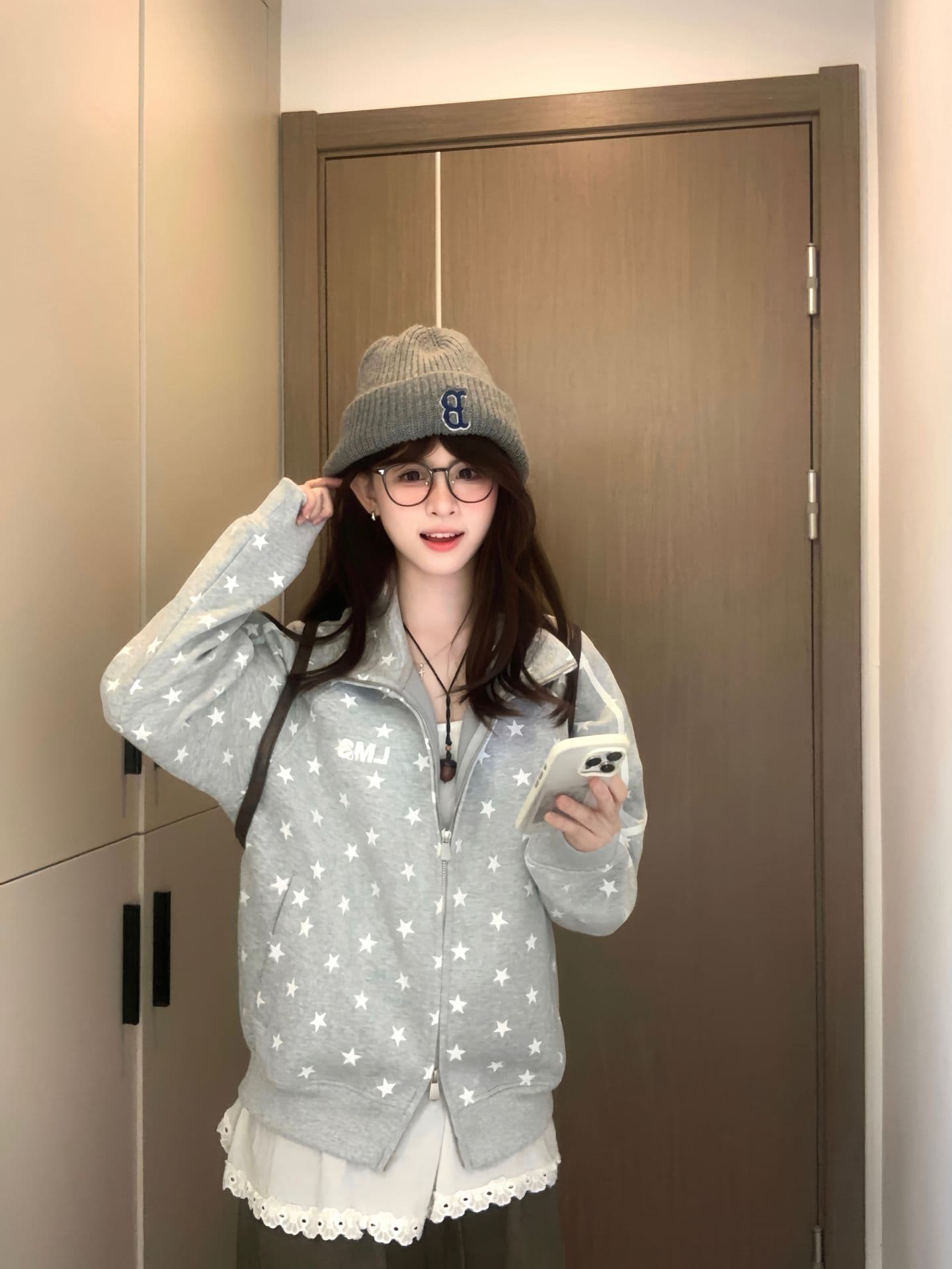 한국 chic2026 가을 새로운 후드 티 스웨터 여성 코트 아메리칸 레트로 루즈핏 슬림해 보이는 지퍼 오픈 가디건 트렌디 상세 이미지 7