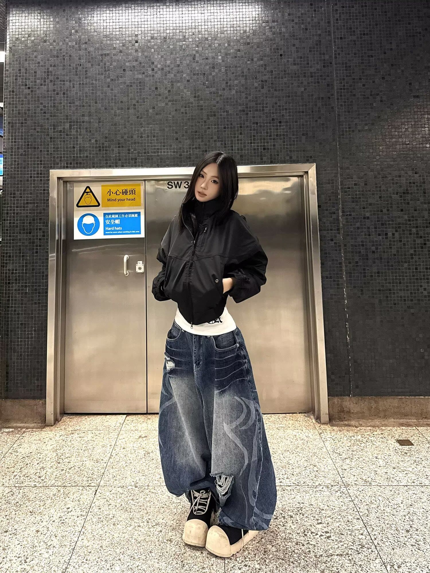 한국 chic 높음 거리 바람 워싱 찢어진 부분 청바지 여성 2026 가을 의상 새로운 루즈핏 와이드 레그 팬츠 바닥 청소 긴 바지 상세 이미지 15