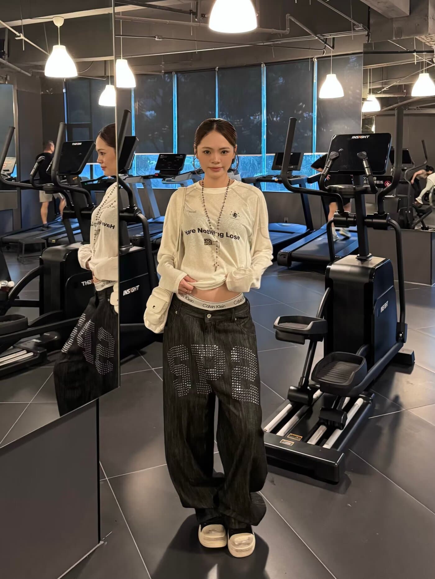 한국 chic 가을 새로운 아메리칸 레트로 모통이 칼 청바지 여성 워싱 마 오래된 느슨함 슬림해 보이는 캐주얼 바지 상세 이미지 4