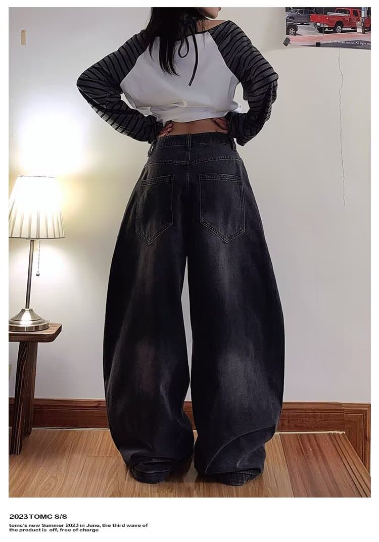 한국 chic 조수 브랜드 거리 낙서 디자인 청바지 여성 루즈핏 스트레이트 팬츠 가을 새로운 바닥 청소 캐주얼 바지 상세 이미지 12